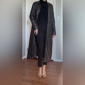 Super Soft Genuine Leather Super Dark Brown Long Trench Coat